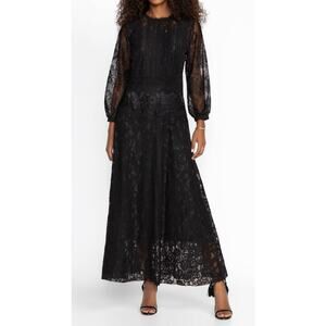 JONNY WAS BIYA Thea Black Lace Maxi Evening Party Long Dress Large NWT